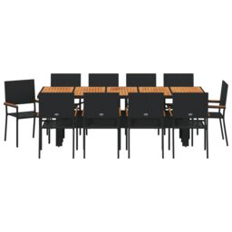 Berkfield Home 11 Piece Garden Dining Set Black Poly Rattan - thumbnail 7