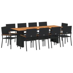 Berkfield Home 11 Piece Garden Dining Set Black Poly Rattan - thumbnail 2