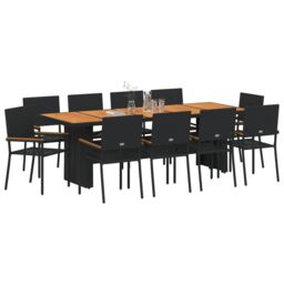 Berkfield Home 11 Piece Garden Dining Set Black Poly Rattan - thumbnail 3