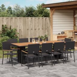 Berkfield Home 11 Piece Garden Dining Set Black Poly Rattan - thumbnail 4
