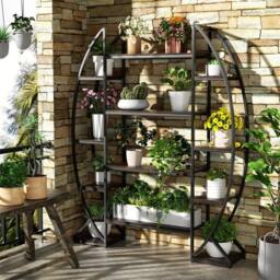 "Kelvenix 70"" Tall Half-Moon Shaped Plant Stand in Black" - thumbnail 5