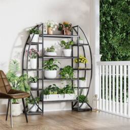 "Kelvenix 70"" Tall Half-Moon Shaped Plant Stand in Black" - thumbnail 4