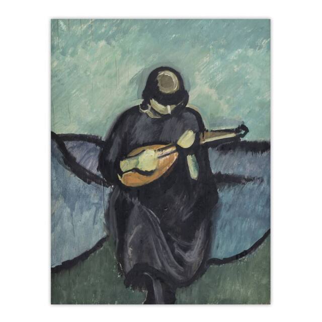 "Artery8 Harald Giersing Mandolin Player Abstract Portrait Wall Art Print in Blue - Size: W12"" x H16""" - image 1