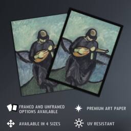 "Artery8 Harald Giersing Mandolin Player Abstract Portrait Wall Art Print in Blue - Size: W12"" x H16""" - thumbnail 2