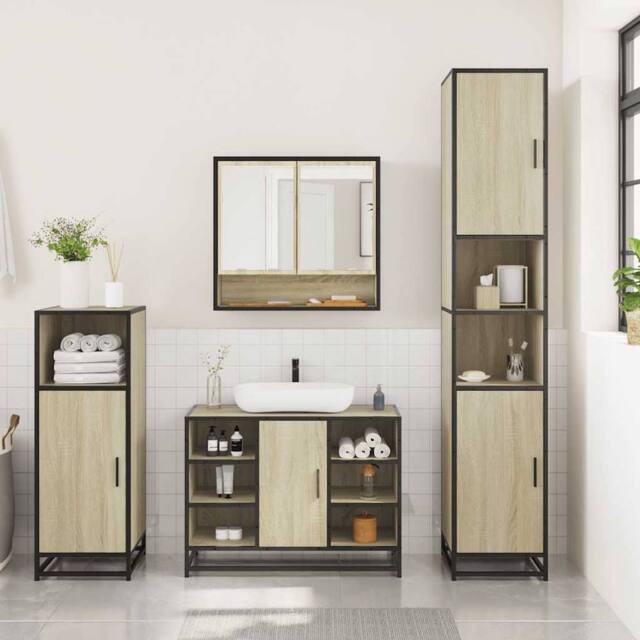 Berkfield Home Durable 3 Piece Bathroom Furniture Set Sonoma Oak Engineered Wood in Natural - image 1