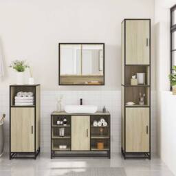 Berkfield Home Durable 3 Piece Bathroom Furniture Set Sonoma Oak Engineered Wood in Natural - thumbnail 1