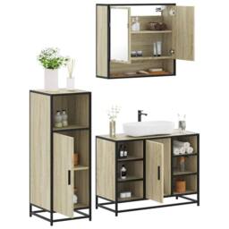 Berkfield Home Durable 3 Piece Bathroom Furniture Set Sonoma Oak Engineered Wood in Natural - thumbnail 2