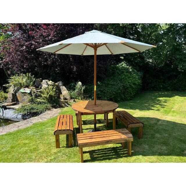 Charles Taylor Eight Seater Garden Furniture Round Table Set - L230xW230xH80 cm in Light Brown - image 1