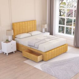 Sloomy California Divan Bed Set With 2 drawers Footend - Plush Velvet in Gold - Size: King - thumbnail 2