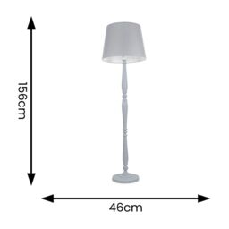 ValueLights Victoria White Wood Traditional Stem Floor Lamp with Fabric Tapered Shade in Grey - thumbnail 6