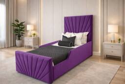 PARADISE BEDS LTD Single Upholstered Kids Bed Frame With Headboard in Purple - thumbnail 1