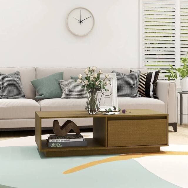 Berkfield Home Modern Coffee Table Honey Brown 110x50x33.5 cm Solid Pinewood - image 1