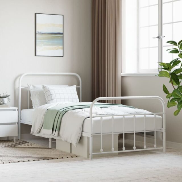 Berkfield Home Metal Bed Frame with Headboard & Footboard White 107x203 cm - image 1