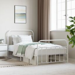 Berkfield Home Metal Bed Frame with Headboard & Footboard White 107x203 cm - thumbnail 1