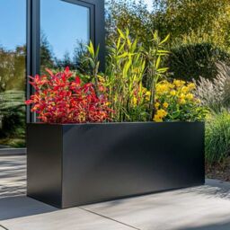 Woven Wood 100cm Zinc Galvanised Matte Black Trough Planter - thumbnail 3