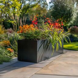Woven Wood 100cm Zinc Galvanised Matte Black Trough Planter - thumbnail 4