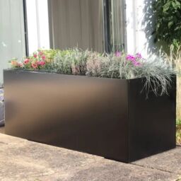 Woven Wood 100cm Zinc Galvanised Matte Black Trough Planter - thumbnail 8