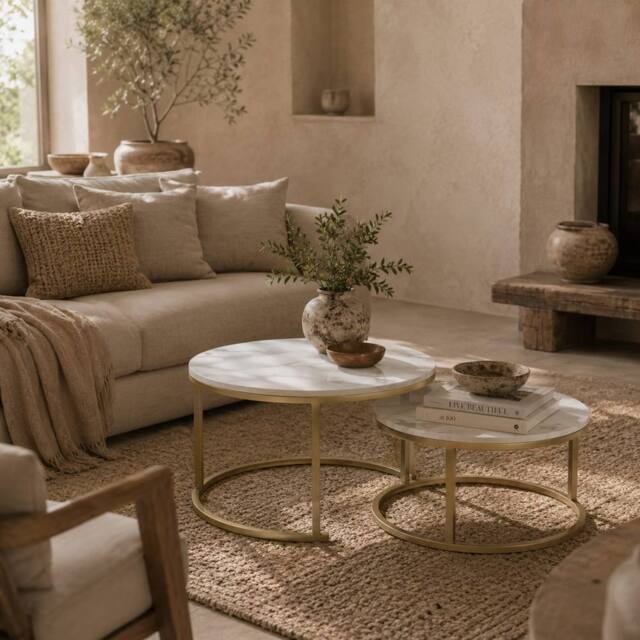 Wyld Haus Dividi Set of 2 Round Nesting Side Tables White & Gold Tone - image 1