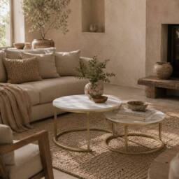 Wyld Haus Dividi Set of 2 Round Nesting Side Tables White & Gold Tone