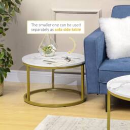 Wyld Haus Dividi Set of 2 Round Nesting Side Tables White & Gold Tone - thumbnail 6