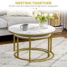 Wyld Haus Dividi Set of 2 Round Nesting Side Tables White & Gold Tone - thumbnail 5
