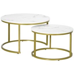 Wyld Haus Dividi Set of 2 Round Nesting Side Tables White & Gold Tone - thumbnail 2