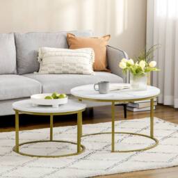 Wyld Haus Dividi Set of 2 Round Nesting Side Tables White & Gold Tone - thumbnail 3