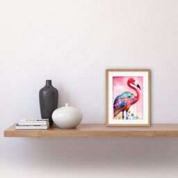 "Artery8 Wall Art Print Flamingo Bird Folk Art Watercolour Painting Artwork Framed 9X7 Inch in Beige - Size: W7"" x H9""" - thumbnail 2