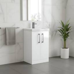 Balterley Modern Bathroom 2 Soft Close Door Vanity Unit Basin, White, 500mm in White - thumbnail 3
