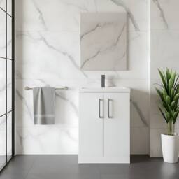 Balterley Modern Bathroom 2 Soft Close Door Vanity Unit Basin, White, 500mm in White - thumbnail 2
