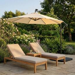 Monstershop LED Cantilever Parasol 3m With Square Base - Cream in Beige - thumbnail 4
