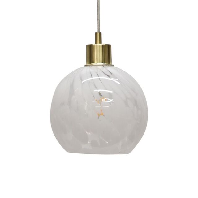 First Choice Lighting Confetti - Glass Globe with Satin Brass Pendant Fitting in White - image 1