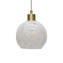 First Choice Lighting Confetti - Glass Globe with Satin Brass Pendant Fitting in White