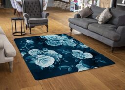 Benjamin Tate Design Winter Blue Roses Rug in Natural - Size: Large - thumbnail 2