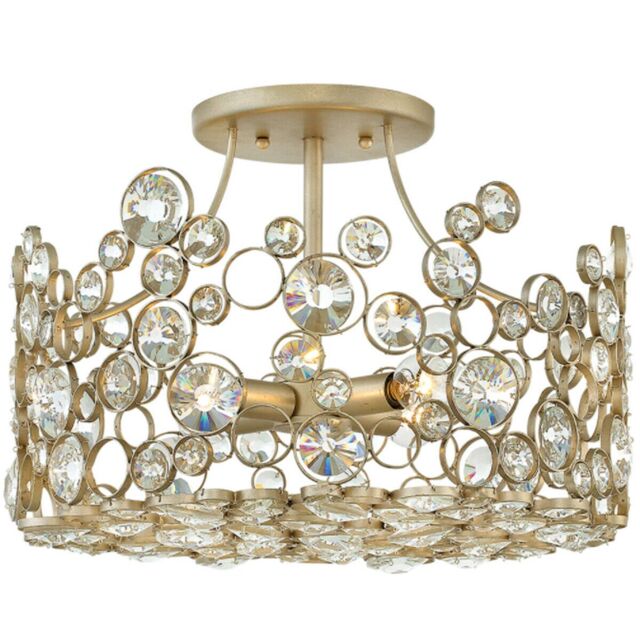 Loops 4 Bulb Semi Flush Light Connecting Circles Crystals Silver Leaf LED E14 60W in Metallics
