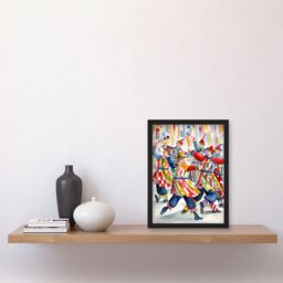 Artery8 Morris Dancers Dancing Folk Art Watercolour Painting Artwork Framed Wall Art Print A4 in Black - thumbnail 2