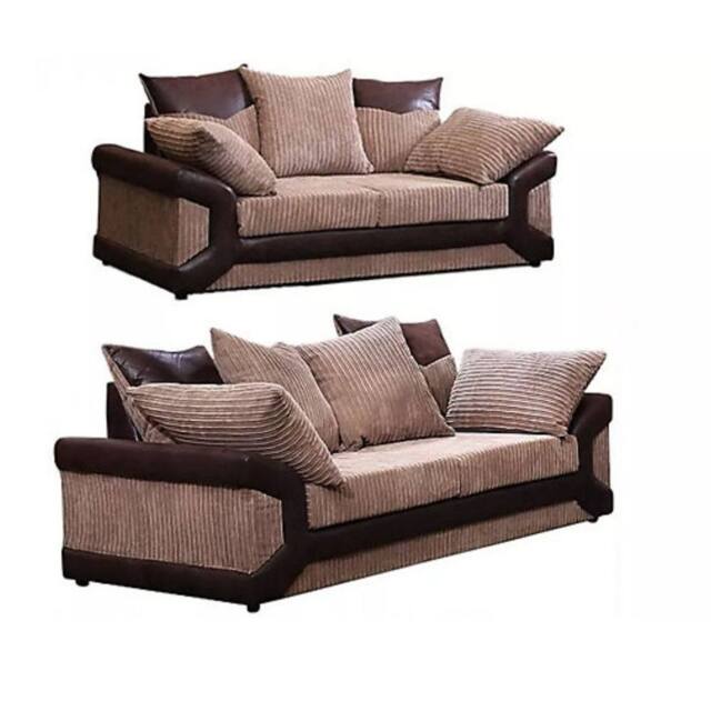 SNUG FURNITURE BIRMINGHAM LTD Dino Jumbo Cord 3+2 Brown & Beige Sofa Set - image 1