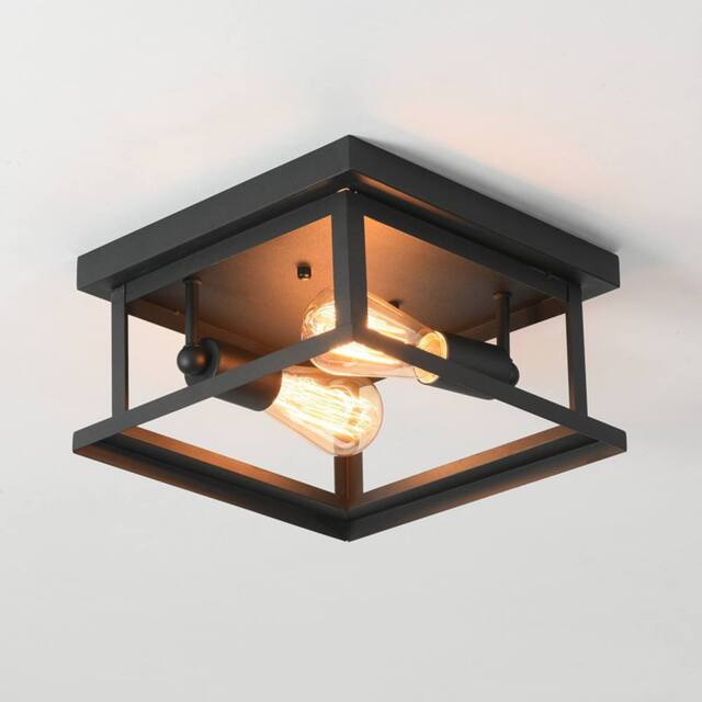 NIVOR Retro Rectangle Flush Mount Ceiling 2-Light Industrial Chandelier in Black - image 1