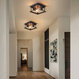 NIVOR Retro Rectangle Flush Mount Ceiling 2-Light Industrial Chandelier in Black - thumbnail 8