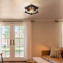 NIVOR Retro Rectangle Flush Mount Ceiling 2-Light Industrial Chandelier in Black - thumbnail 7