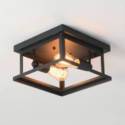 NIVOR Retro Rectangle Flush Mount Ceiling 2-Light Industrial Chandelier in Black