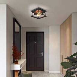 NIVOR Retro Rectangle Flush Mount Ceiling 2-Light Industrial Chandelier in Black - thumbnail 3