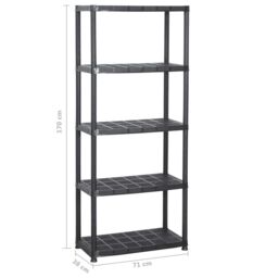Berkfield Home Storage Shelf 5-Tier Black 71x38x170 cm Plastic - Size: 71 x 38 x 170 cm - thumbnail 5