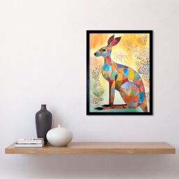 "Artery8 Wall Art Print Multicoloured Kangaroo Folk Art Watercolour Painting Art Framed in Black - Size: W12"" x H16""" - thumbnail 2