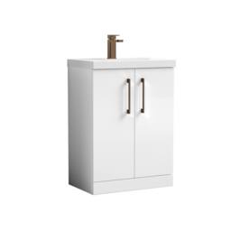 Balterley Modern Bathroom 2 Soft Close Door Vanity Unit Basin, White, 600mm in White - thumbnail 1