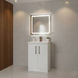 Balterley Modern Bathroom 2 Soft Close Door Vanity Unit Basin, White, 600mm in White - thumbnail 2
