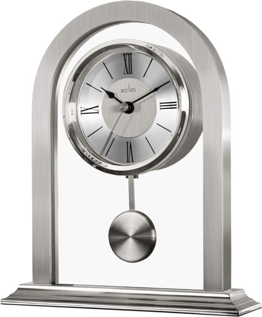 Acctim Colney Pendulum Mantel Clock Quartz Brushed Metal & Glass Energy Efficient Movement in Silver - image 1
