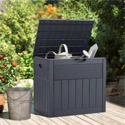 EONLION Large Garden Plastic Storage Box Chest Outdoor in Grey - Size: 500mm - thumbnail 4