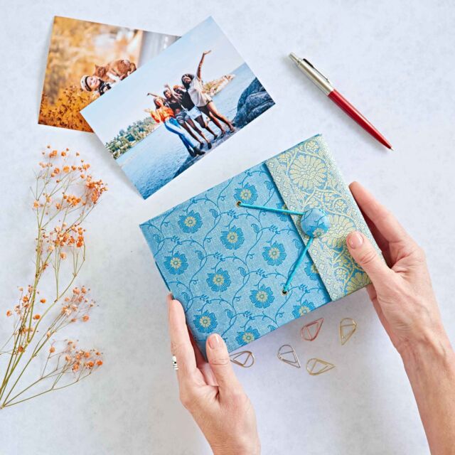 Paper High Small Sari Fabric Photo Album in Blue - image 1