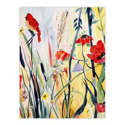 "Artery8 Northen Cardinal Bird Watercolour Spring Flowers Wall Art Print - Size: W12"" x H16""" - thumbnail 1